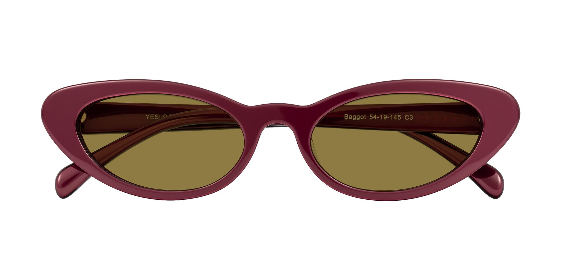 Folded Front of Baggot in Pearlescent Burgundy with Brown Polarized Lenses