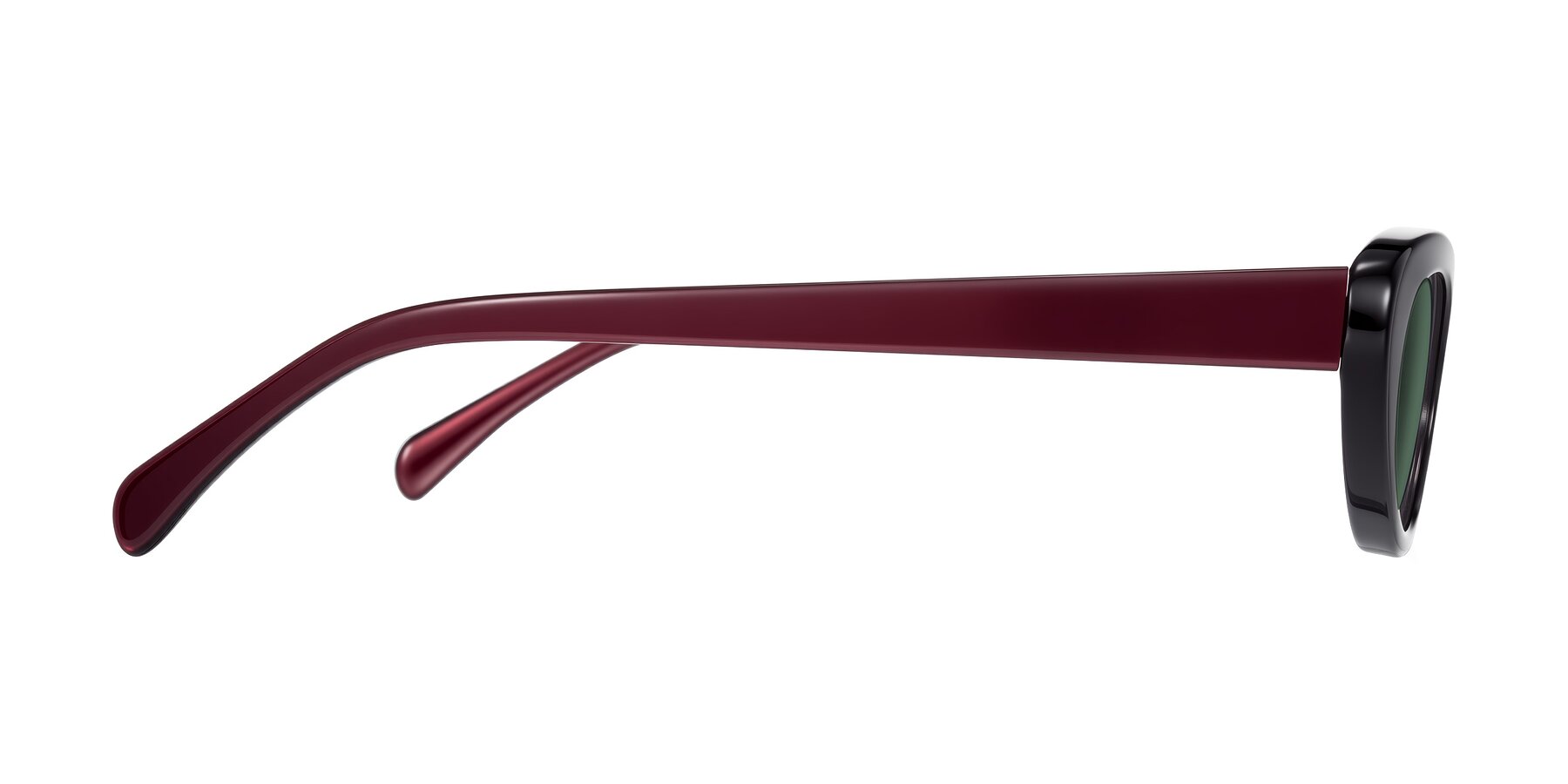Side of Baggot in Pearlescent Burgundy with Green Polarized Lenses