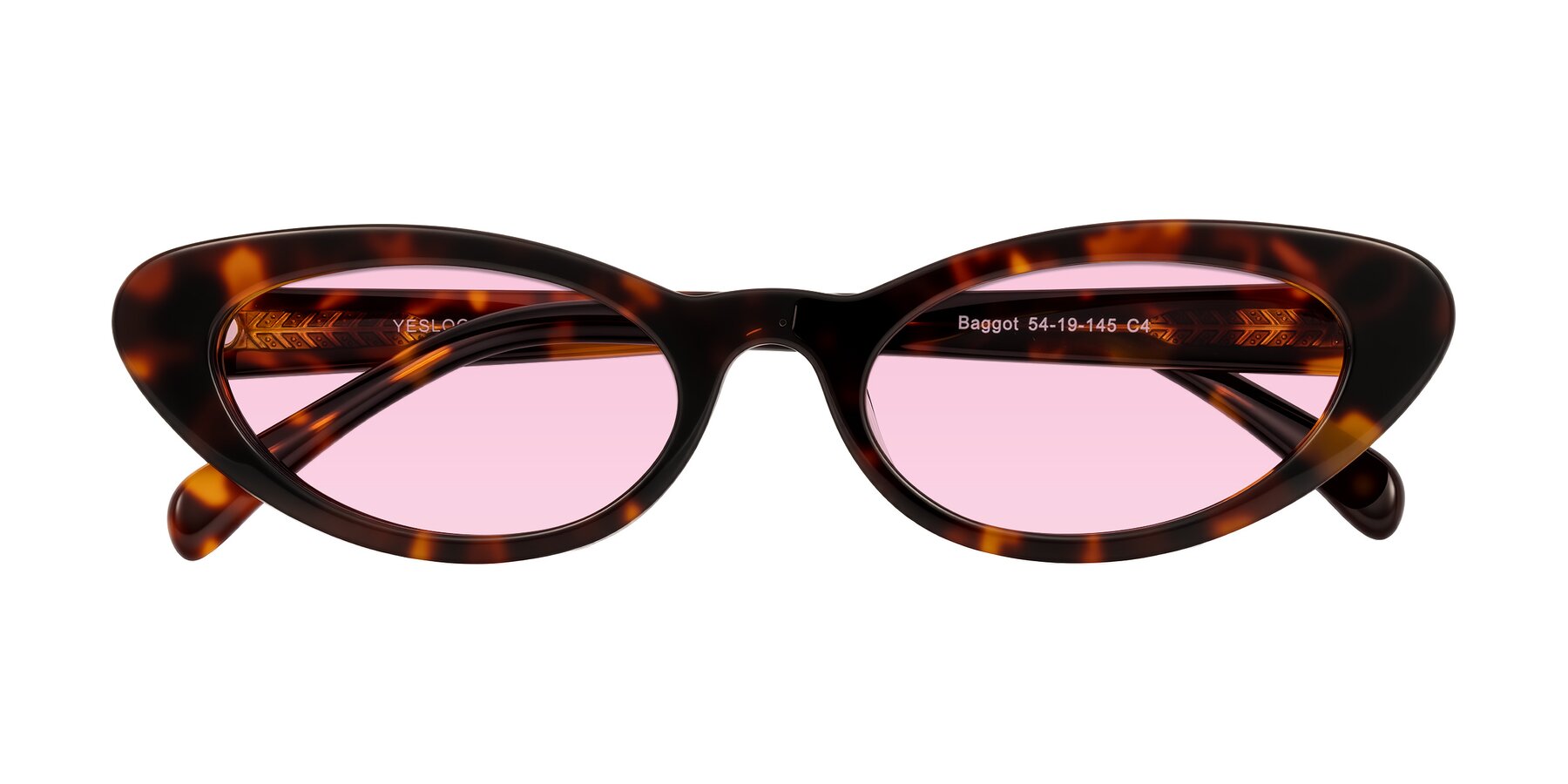Folded Front of Baggot in Tortoise with Light Pink Tinted Lenses