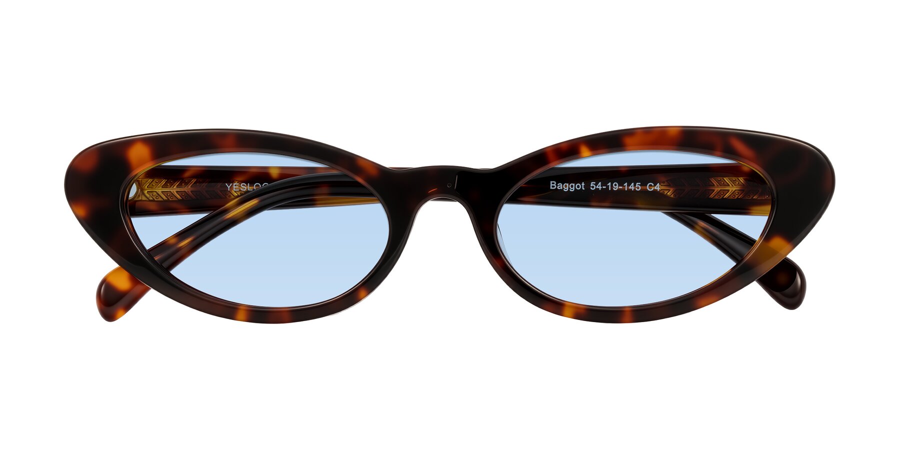 Folded Front of Baggot in Tortoise with Light Blue Tinted Lenses