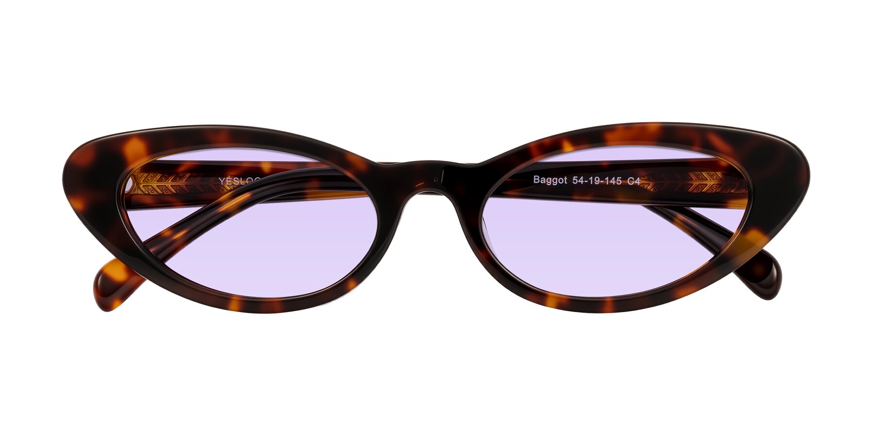 Folded Front of Baggot in Tortoise with Light Purple Tinted Lenses