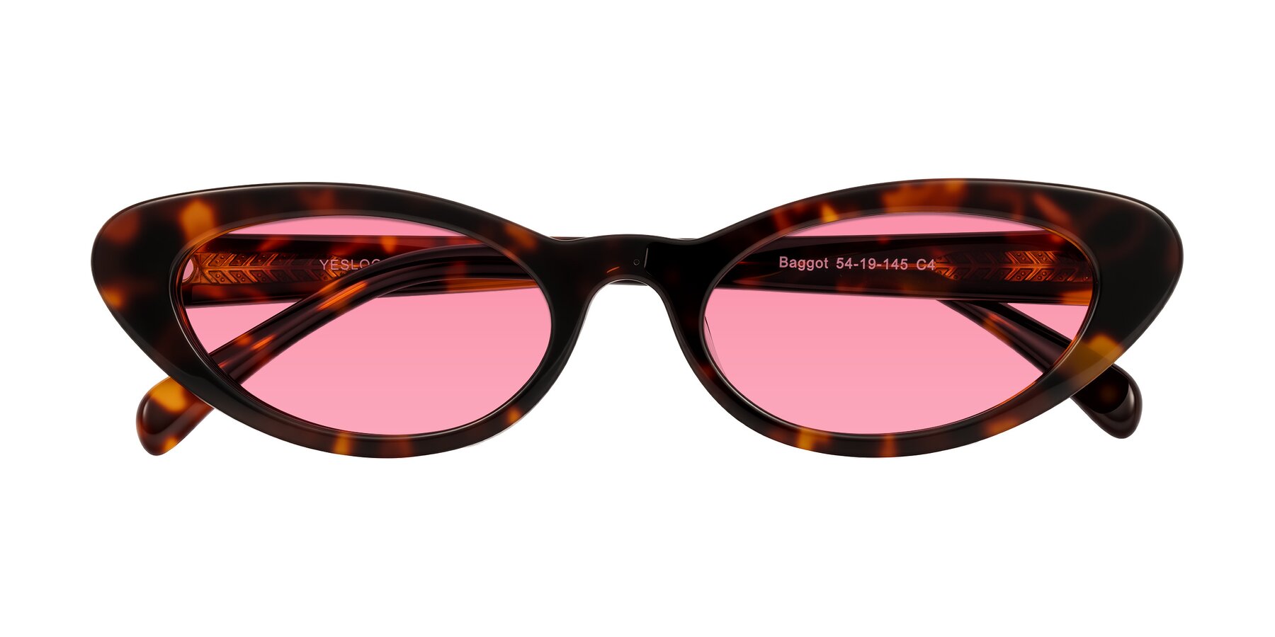 Folded Front of Baggot in Tortoise with Pink Tinted Lenses