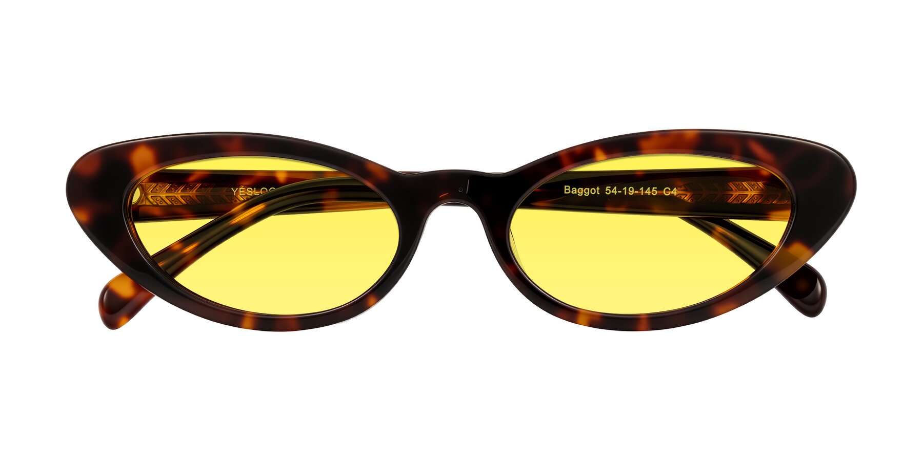 Folded Front of Baggot in Tortoise with Medium Yellow Tinted Lenses