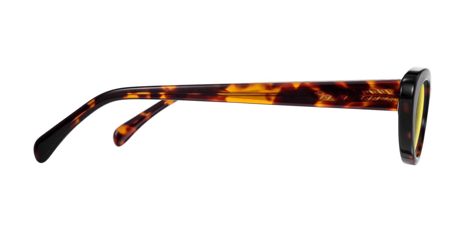 Side of Baggot in Tortoise with Medium Yellow Tinted Lenses