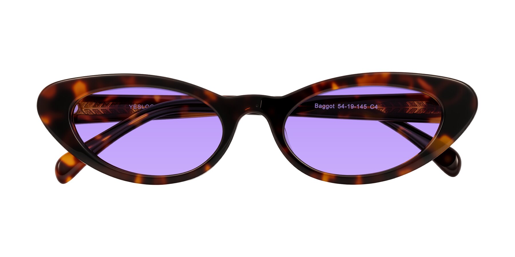 Folded Front of Baggot in Tortoise with Medium Purple Tinted Lenses