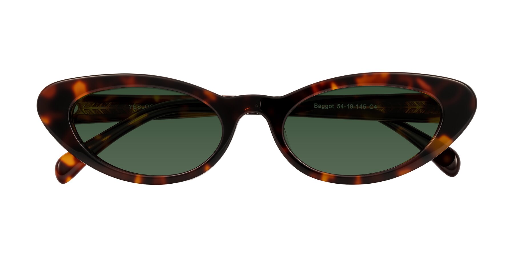 Folded Front of Baggot in Tortoise with Green Tinted Lenses