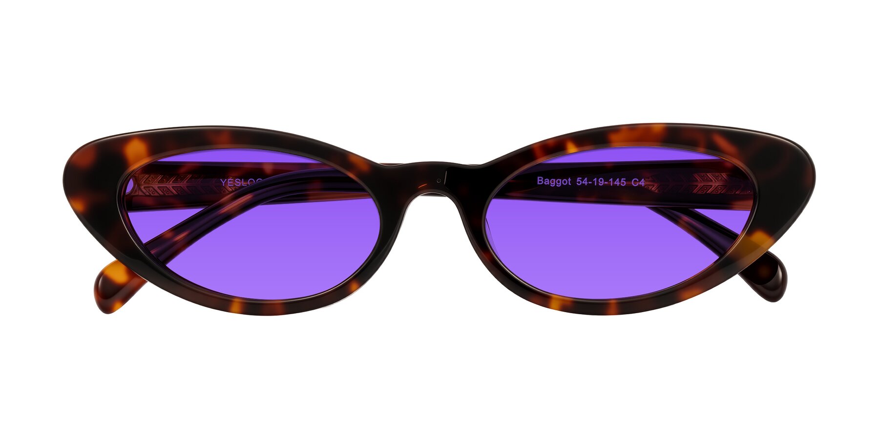 Folded Front of Baggot in Tortoise with Purple Tinted Lenses