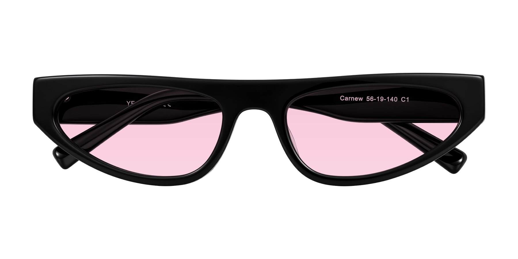 Folded Front of Carnew in Black with Light Pink Tinted Lenses