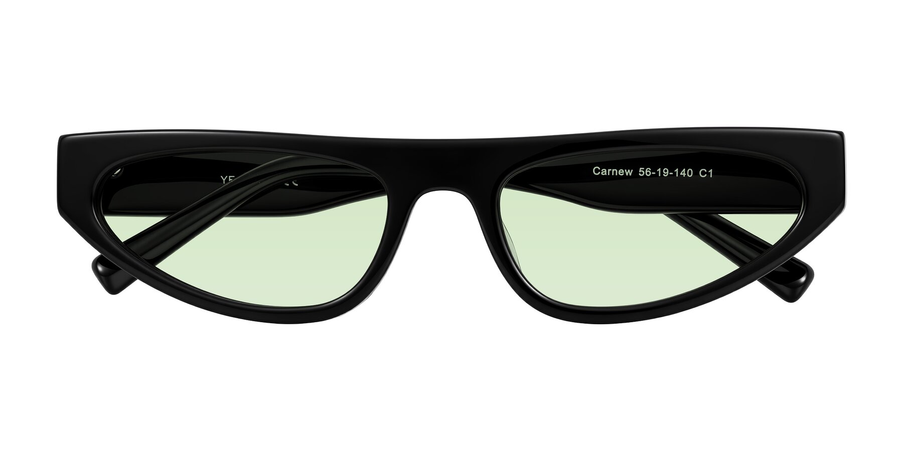 Folded Front of Carnew in Black with Light Green Tinted Lenses