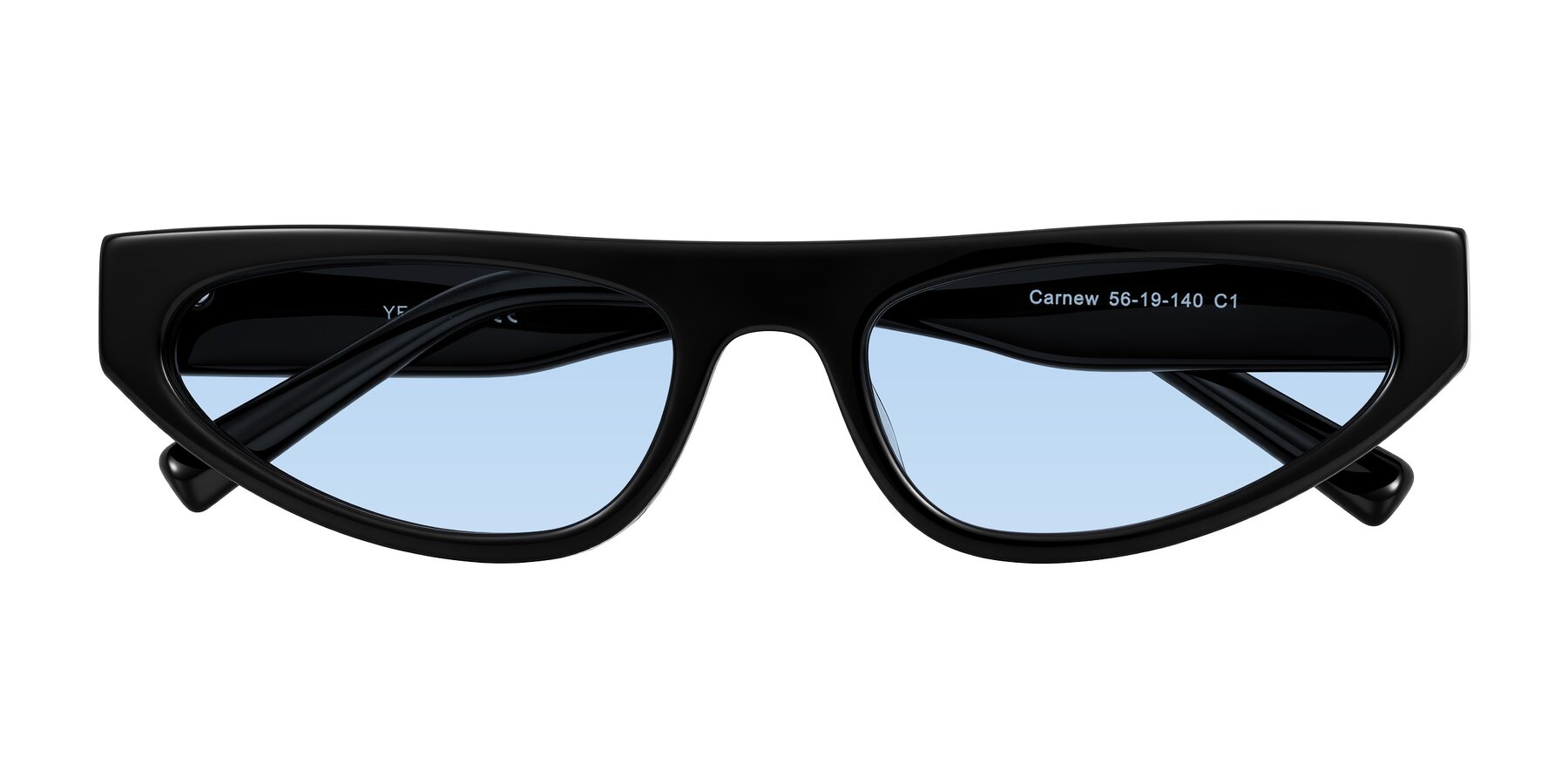 Folded Front of Carnew in Black with Light Blue Tinted Lenses
