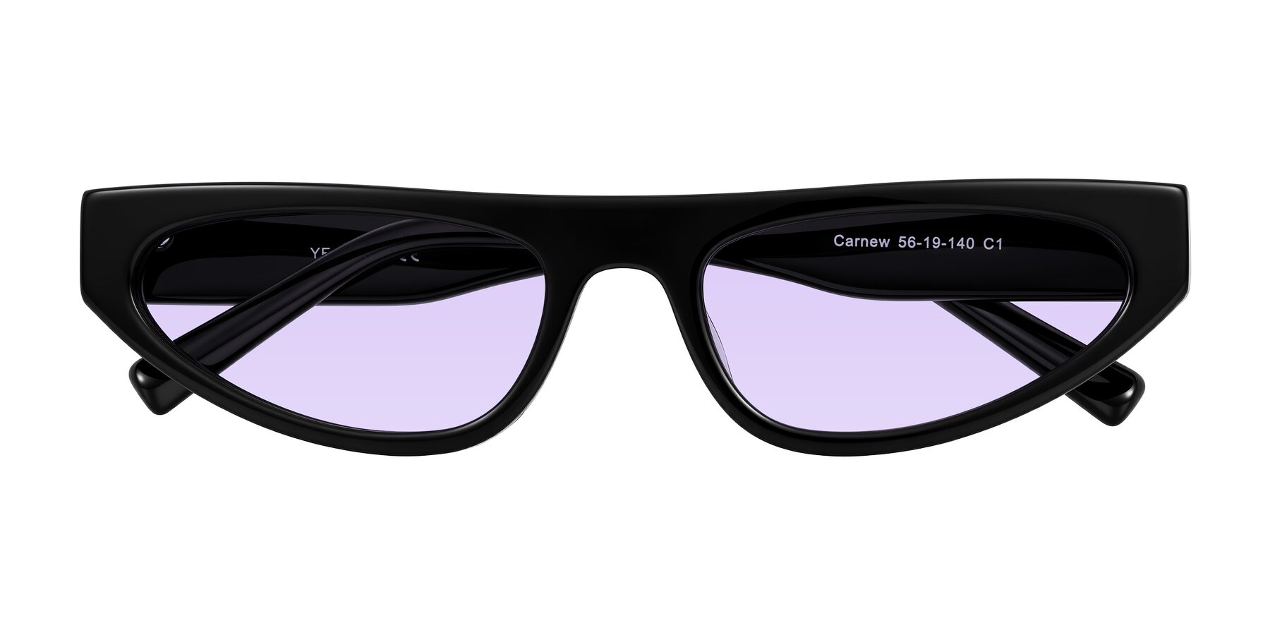 Folded Front of Carnew in Black with Light Purple Tinted Lenses