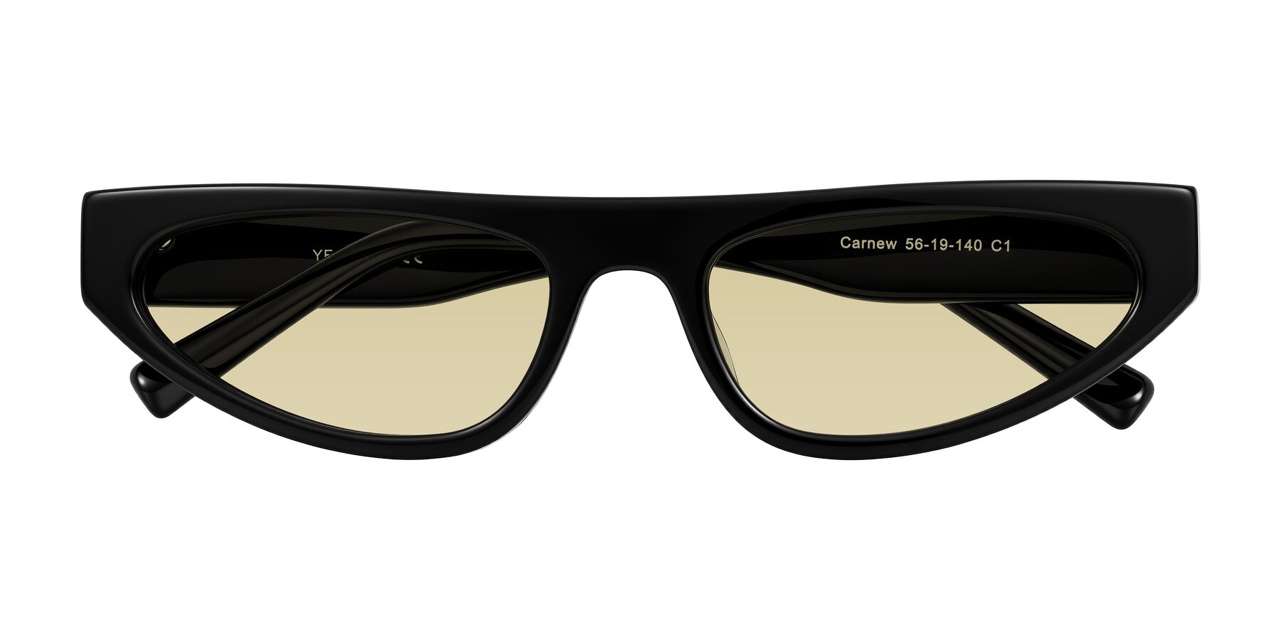 Folded Front of Carnew in Black with Light Champagne Tinted Lenses