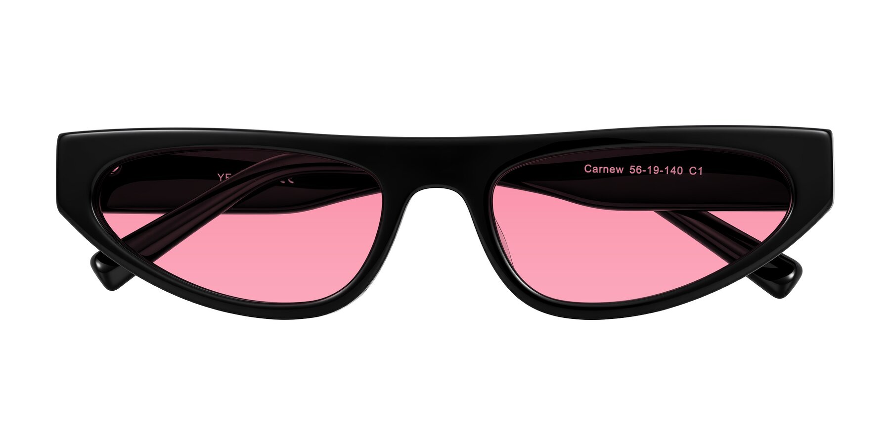 Folded Front of Carnew in Black with Pink Tinted Lenses