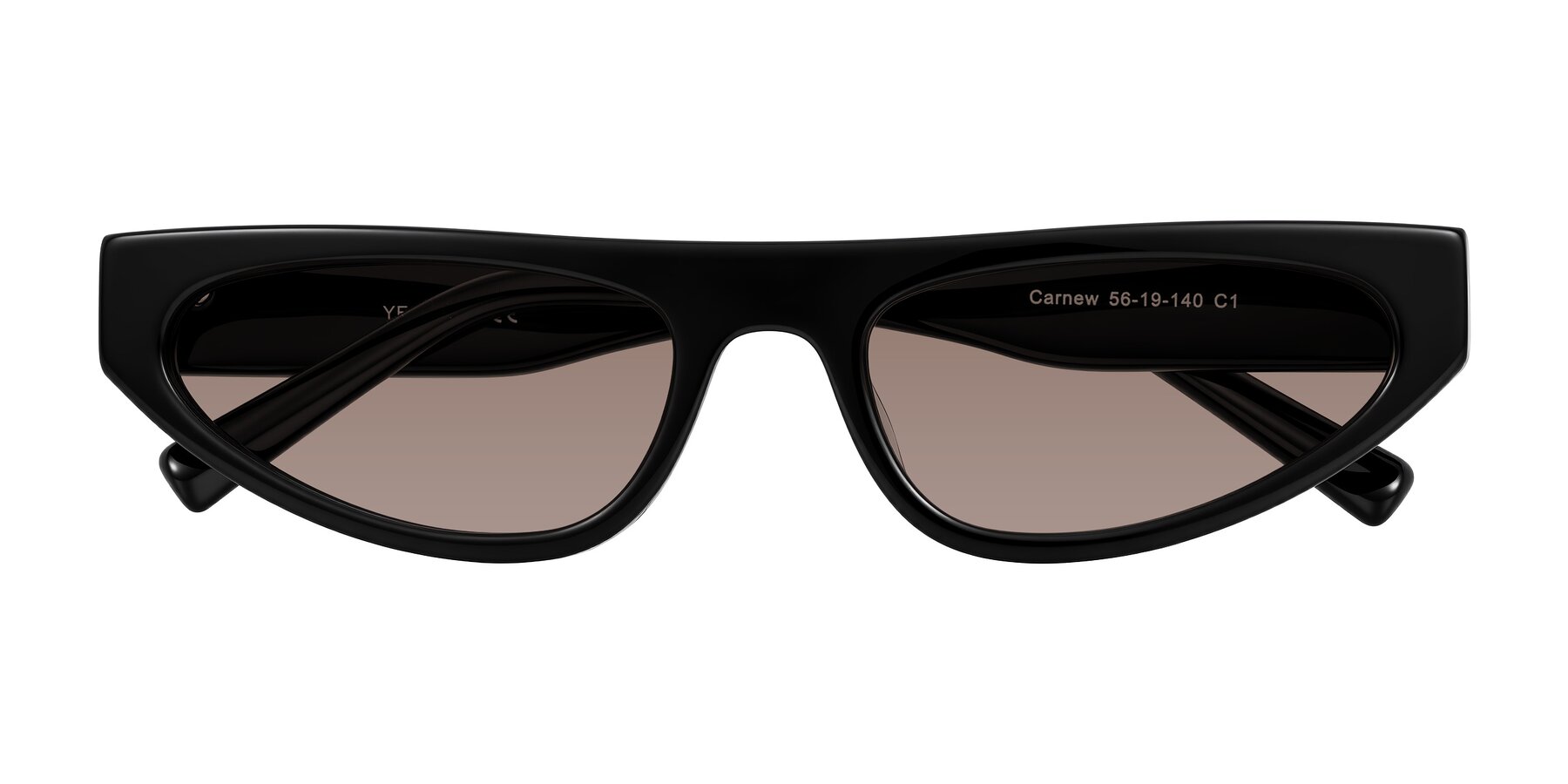 Folded Front of Carnew in Black with Medium Brown Tinted Lenses