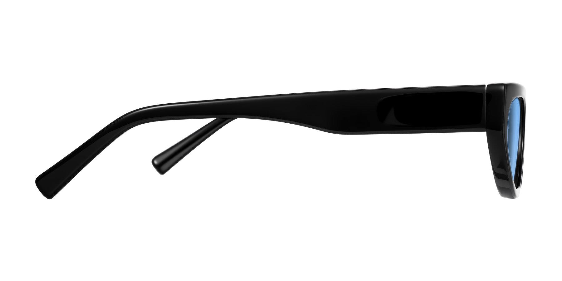 Side of Carnew in Black with Medium Blue Tinted Lenses