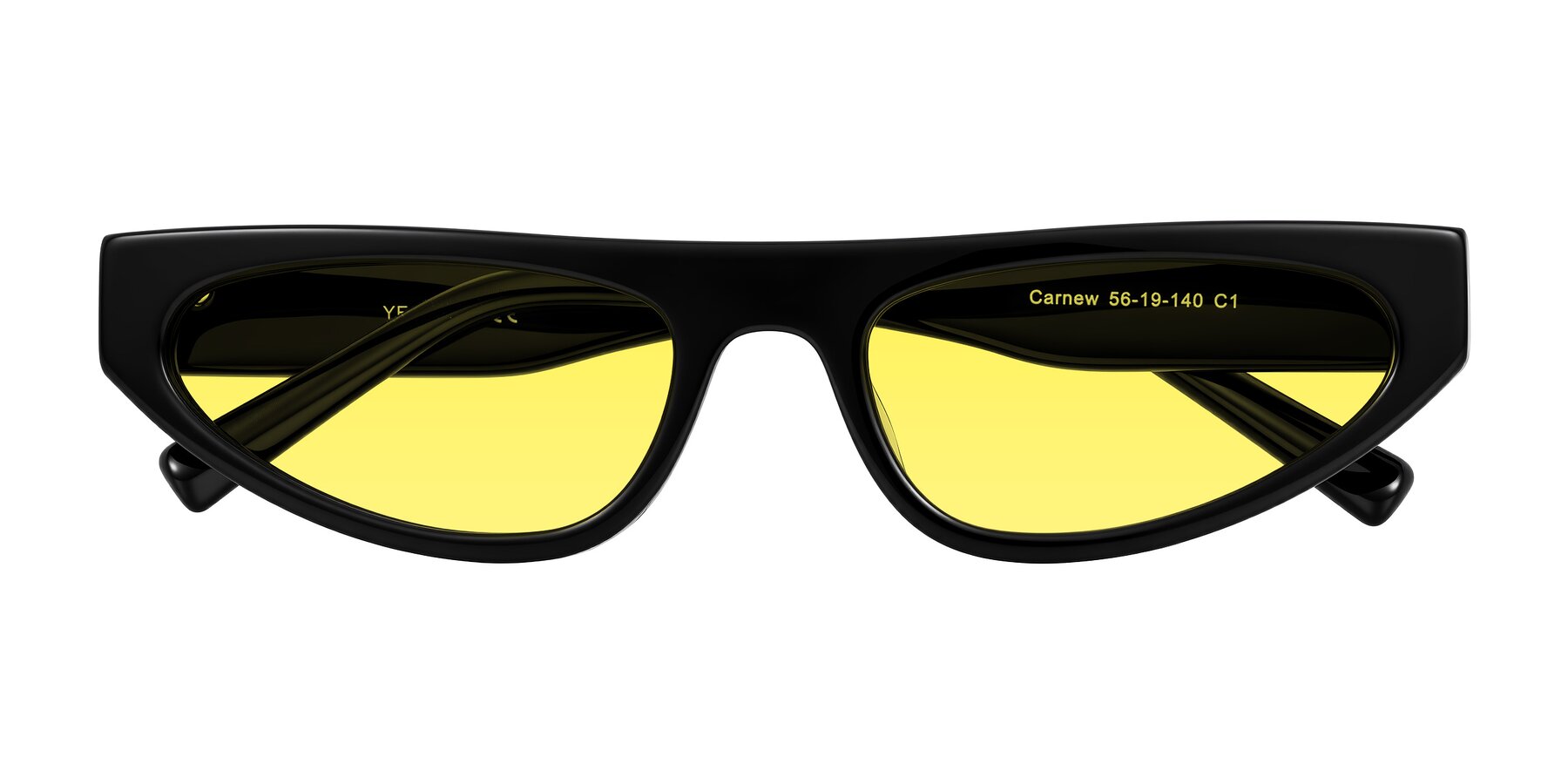 Folded Front of Carnew in Black with Medium Yellow Tinted Lenses