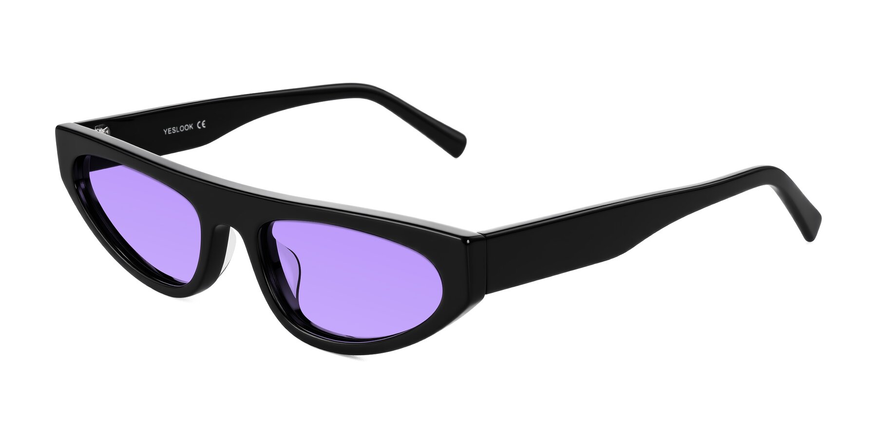 Angle of Carnew in Black with Medium Purple Tinted Lenses