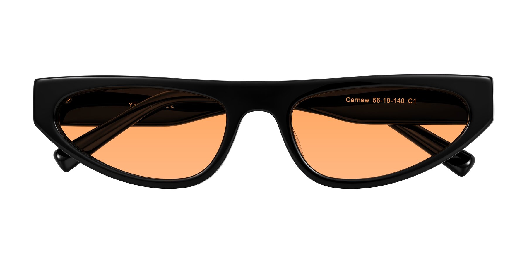 Folded Front of Carnew in Black with Medium Orange Tinted Lenses