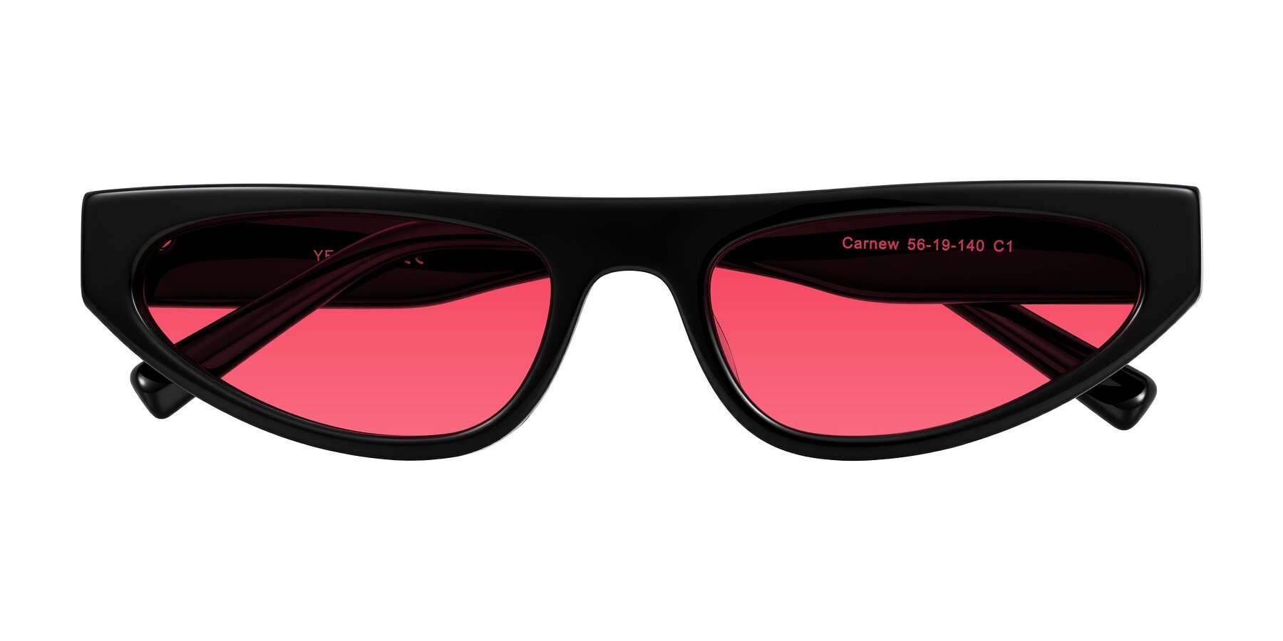Folded Front of Carnew in Black with Red Tinted Lenses