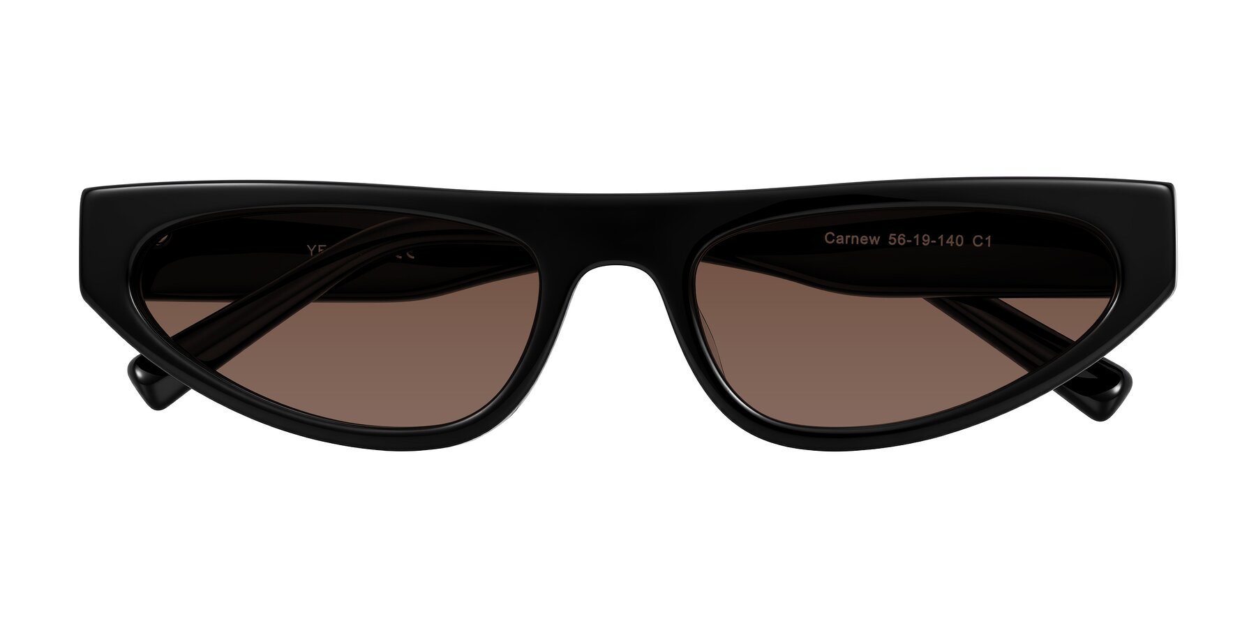 Folded Front of Carnew in Black with Brown Tinted Lenses