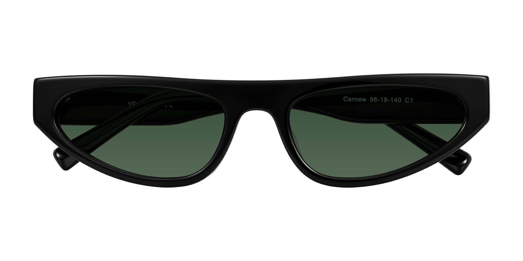 Folded Front of Carnew in Black with Green Tinted Lenses
