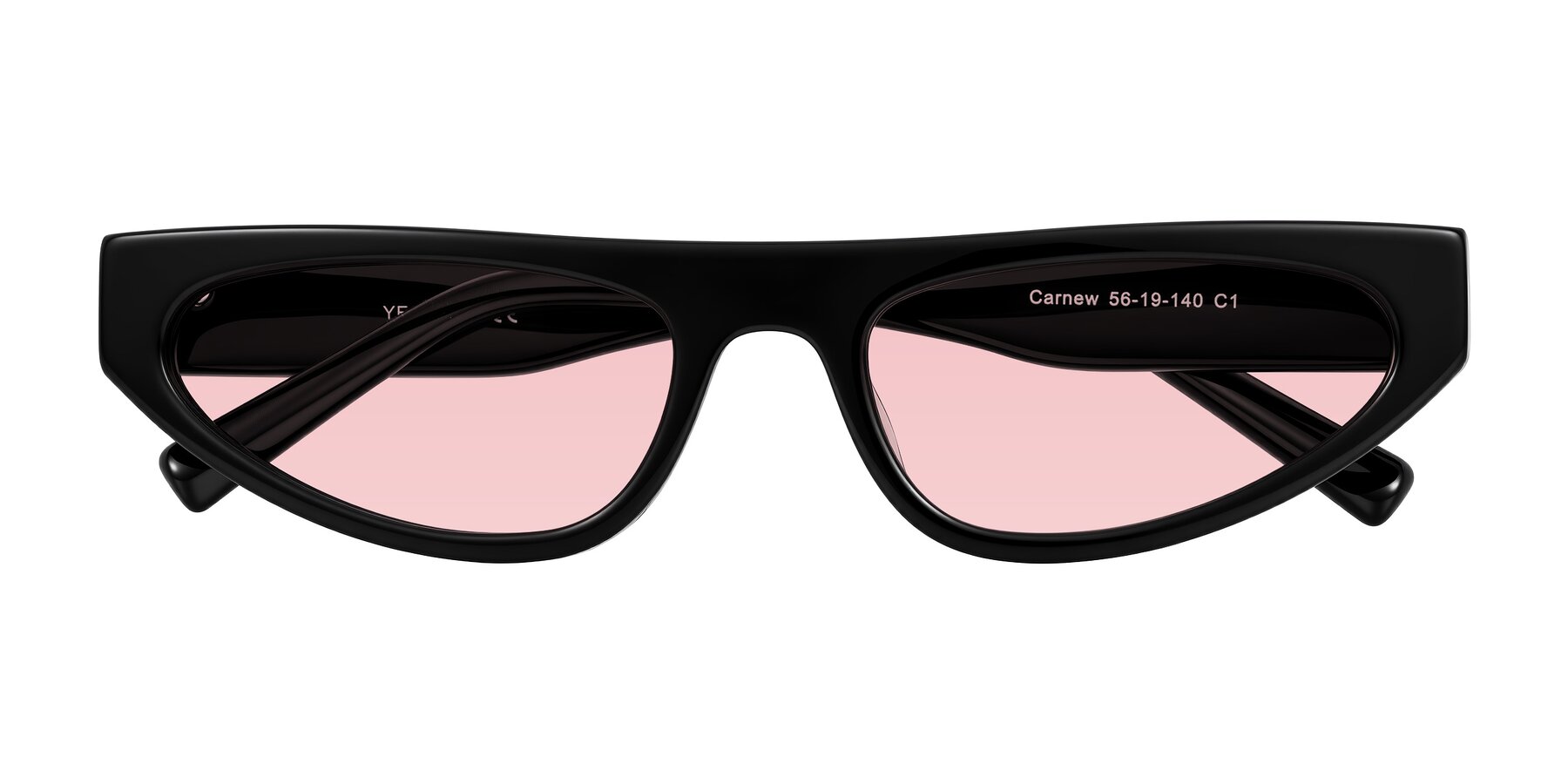 Folded Front of Carnew in Black with Light Garnet Tinted Lenses