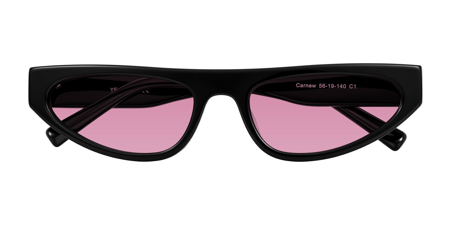 Folded Front of Carnew in Black with Medium Wine Tinted Lenses