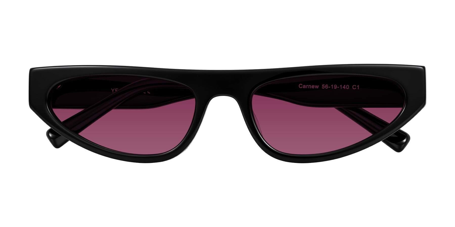 Folded Front of Carnew in Black with Wine Tinted Lenses