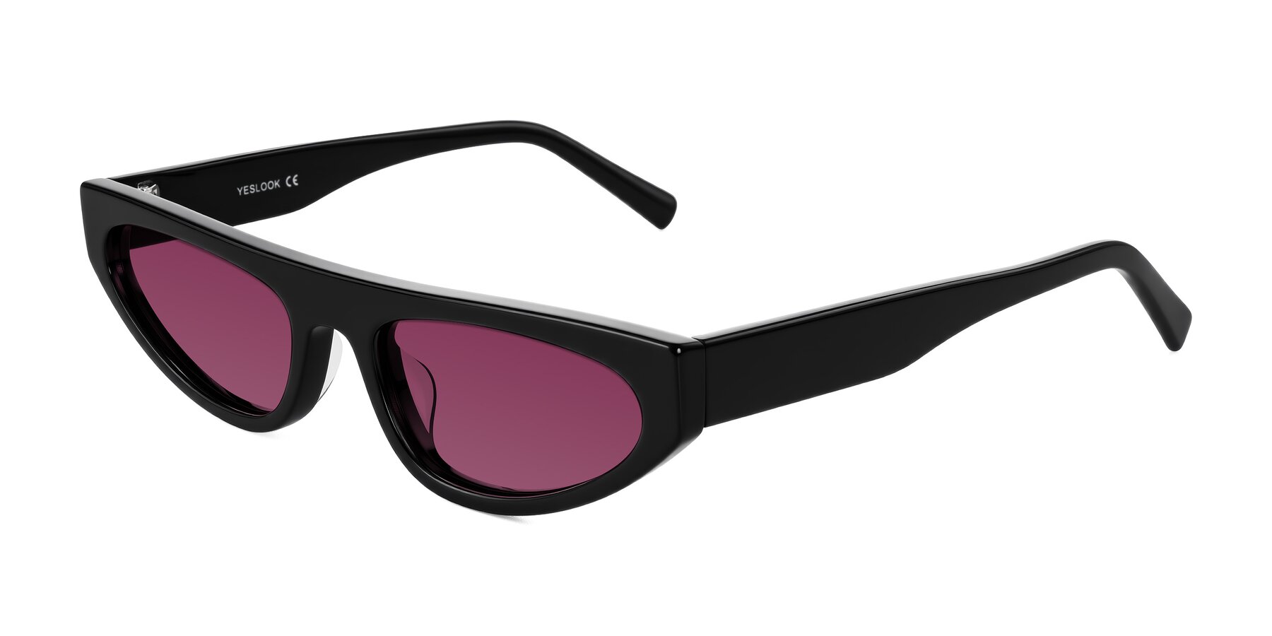 Angle of Carnew in Black with Wine Tinted Lenses