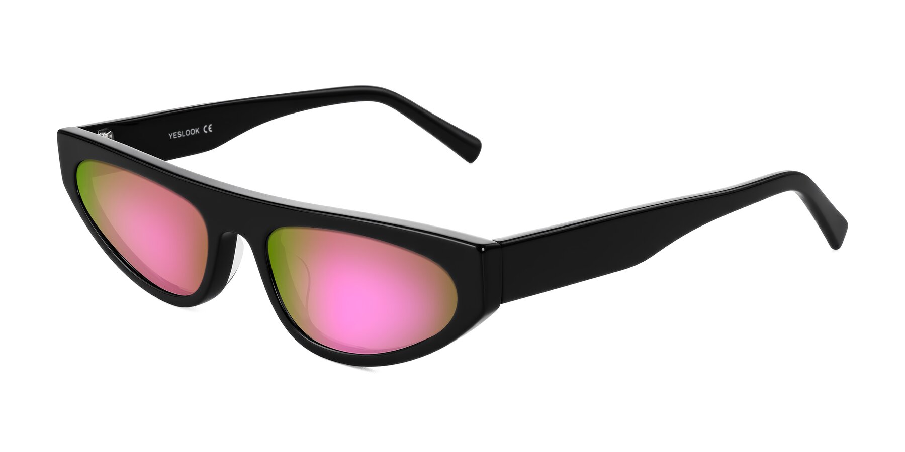 Angle of Carnew in Black with Pink Mirrored Lenses