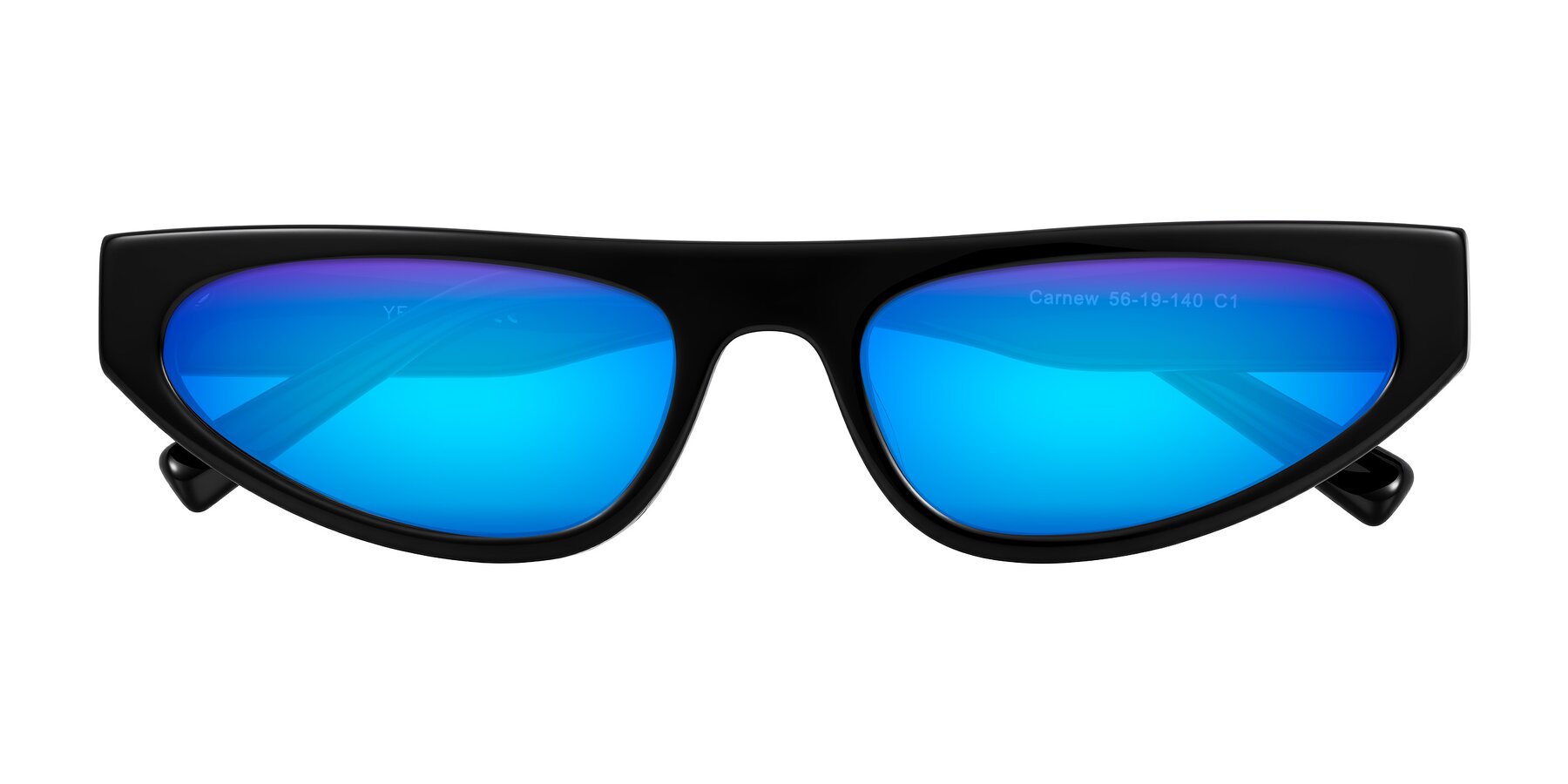 Folded Front of Carnew in Black with Blue Mirrored Lenses