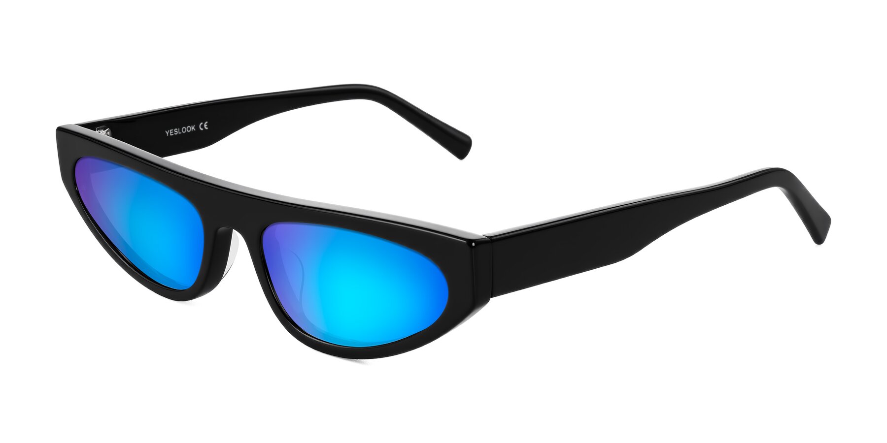 Angle of Carnew in Black with Blue Mirrored Lenses