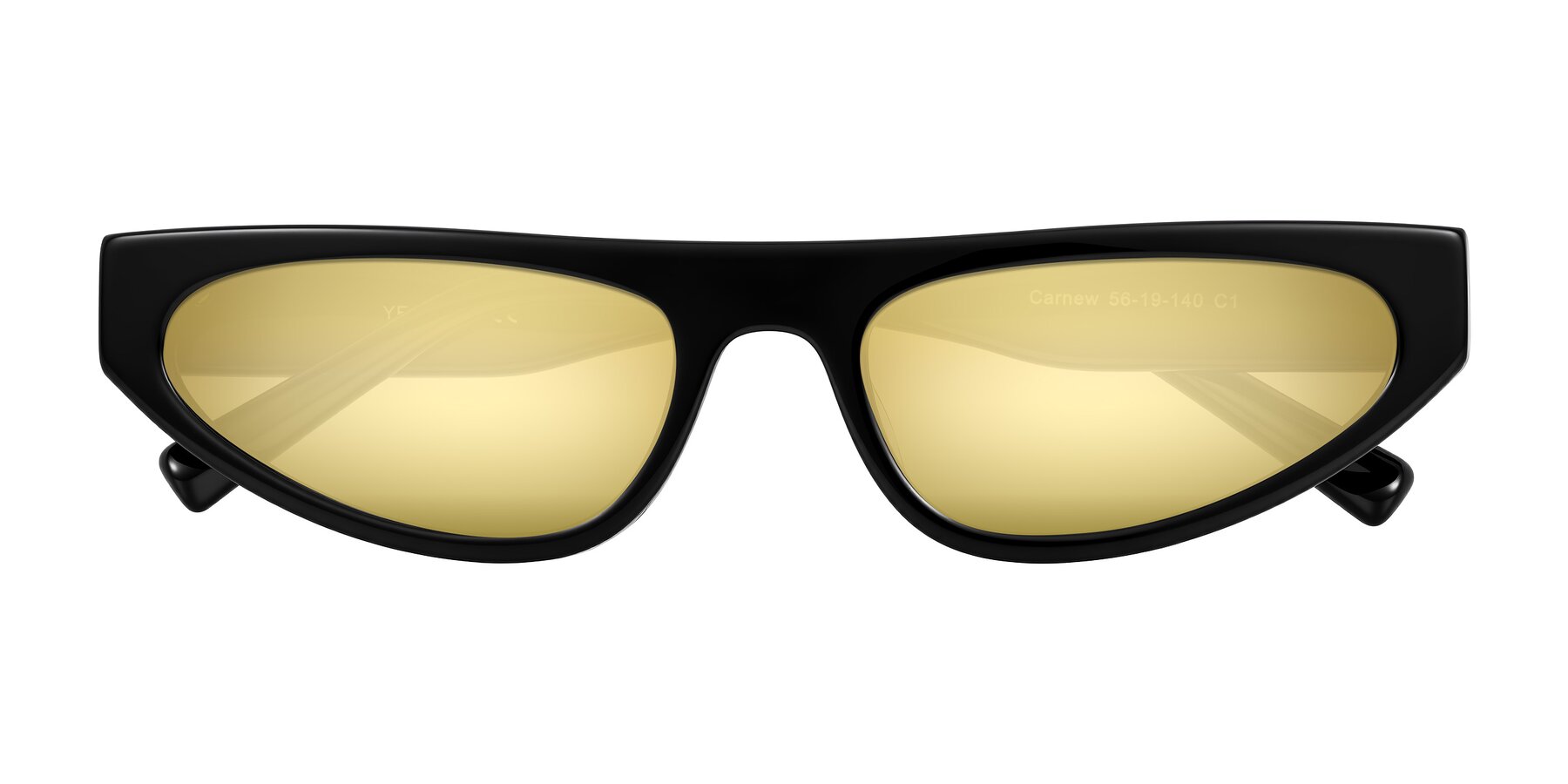 Folded Front of Carnew in Black with Gold Mirrored Lenses