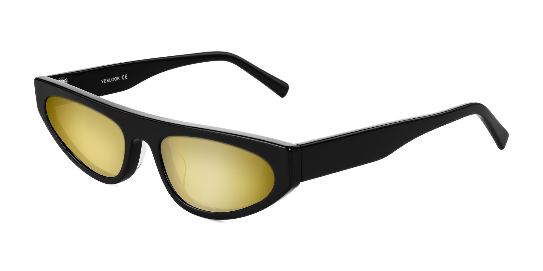 Angle of Carnew in Black with Gold Mirrored Lenses