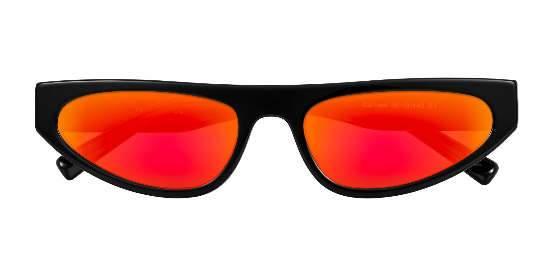 Folded Front of Carnew in Black with Red Gold Mirrored Lenses