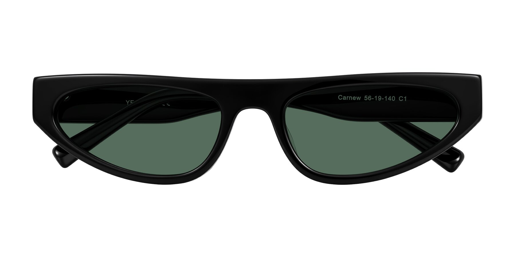 Folded Front of Carnew in Black with Green Polarized Lenses