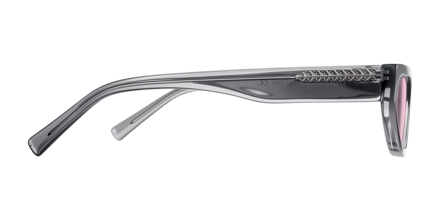 Side of Carnew in Transparent Gray with Light Pink Tinted Lenses