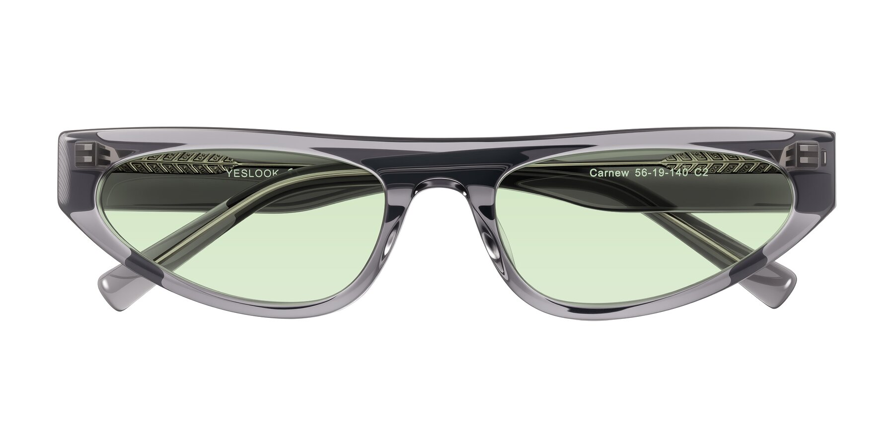 Folded Front of Carnew in Transparent Gray with Light Green Tinted Lenses