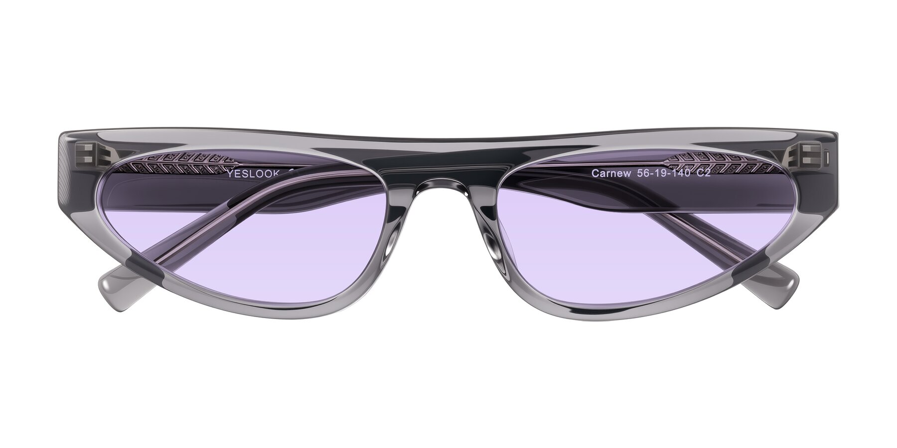 Folded Front of Carnew in Transparent Gray with Light Purple Tinted Lenses