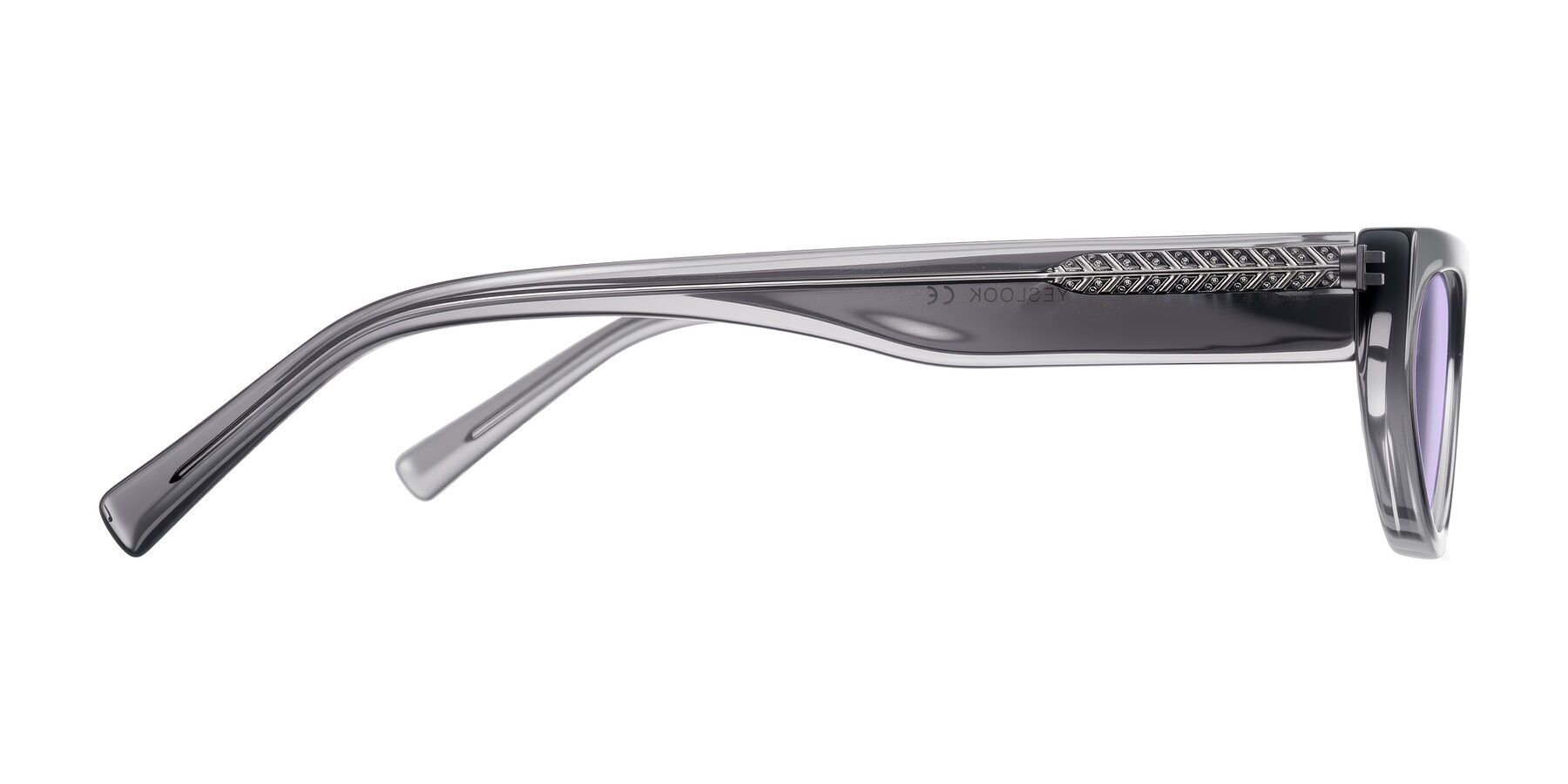 Side of Carnew in Transparent Gray with Light Purple Tinted Lenses