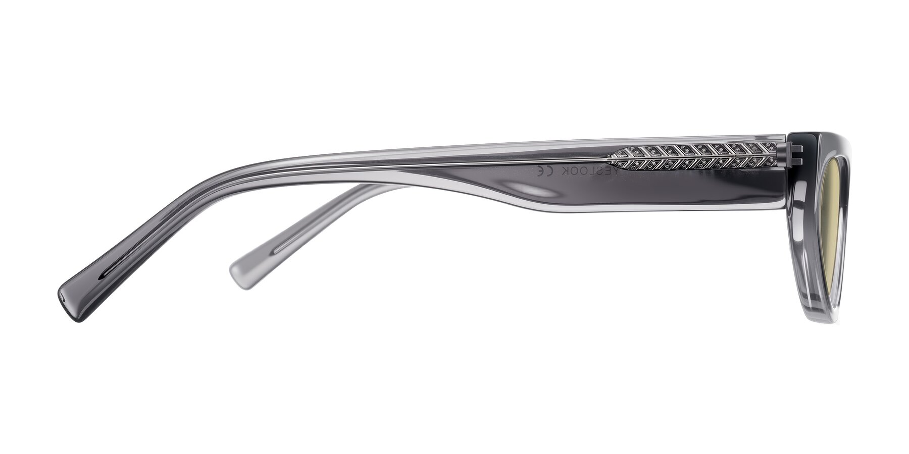 Side of Carnew in Transparent Gray with Light Champagne Tinted Lenses