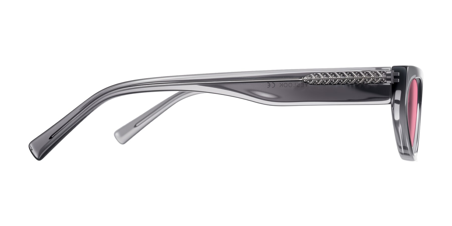 Side of Carnew in Transparent Gray with Pink Tinted Lenses