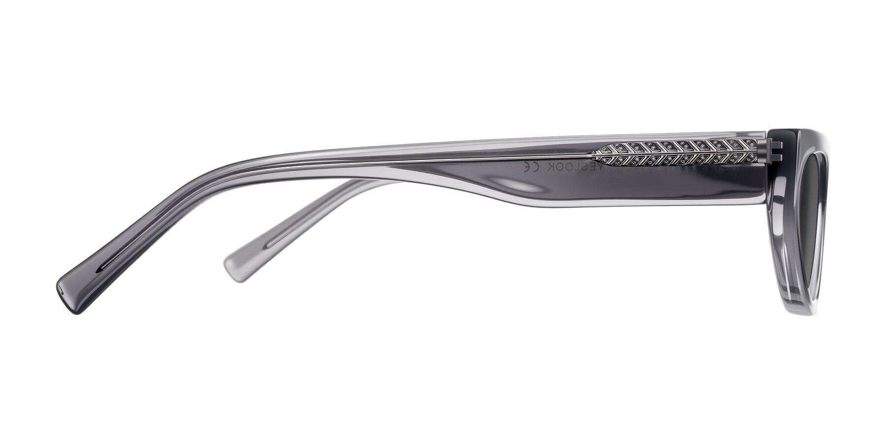 Side of Carnew in Transparent Gray with Medium Gray Tinted Lenses