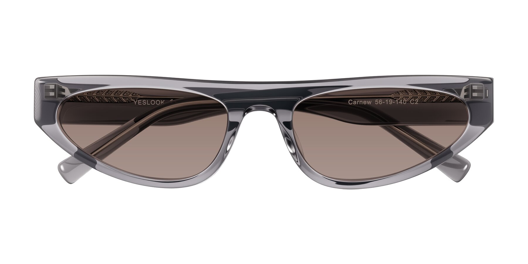 Folded Front of Carnew in Transparent Gray with Medium Brown Tinted Lenses