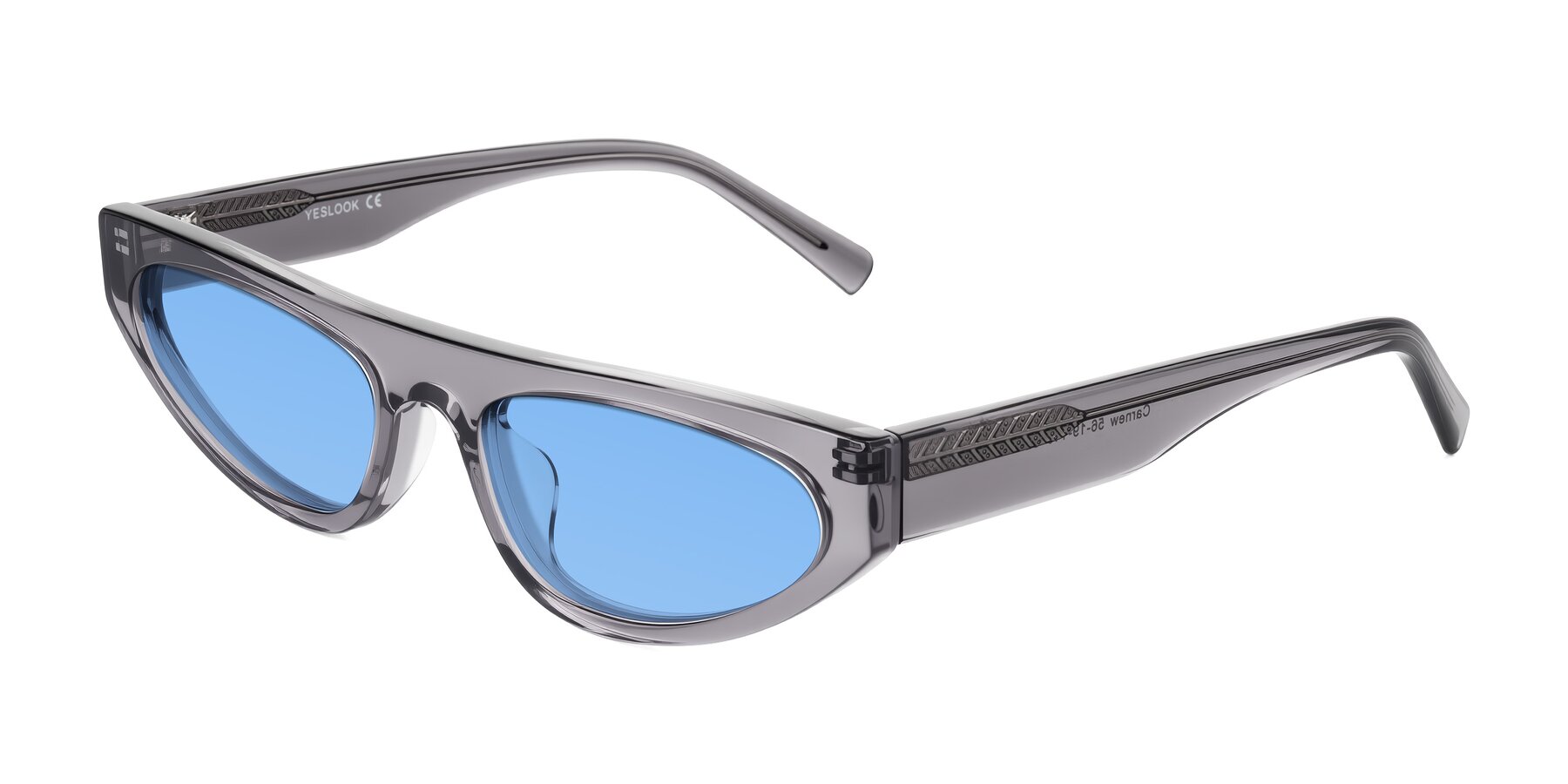 Angle of Carnew in Transparent Gray with Medium Blue Tinted Lenses