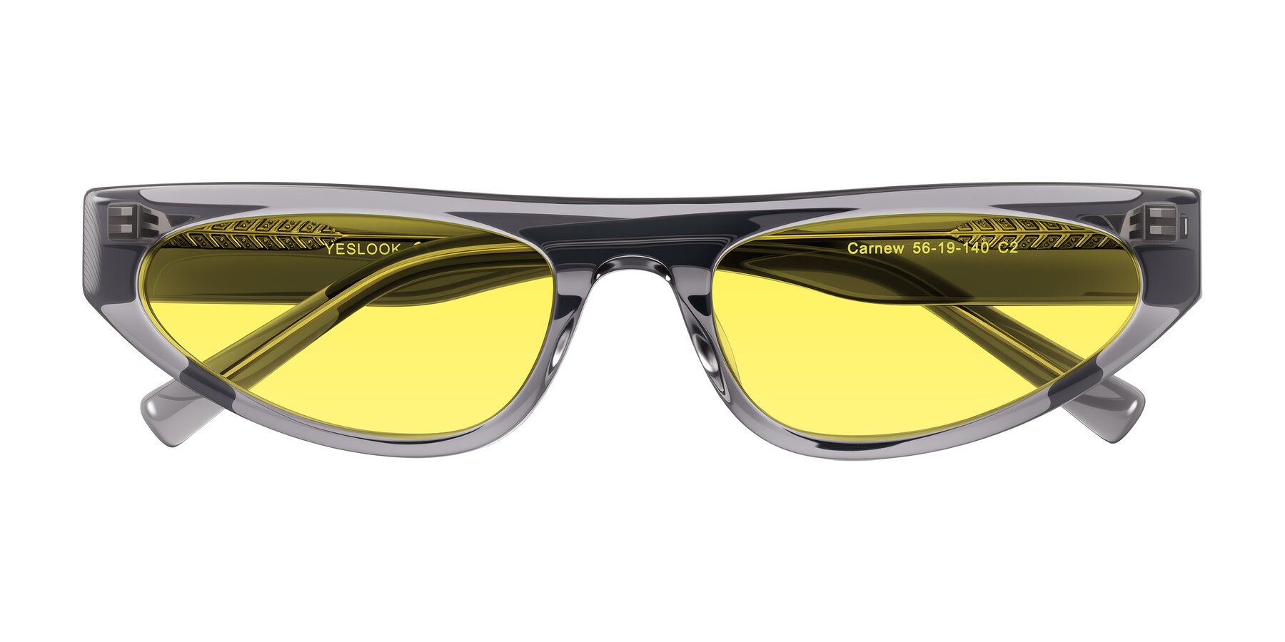 Folded Front of Carnew in Transparent Gray with Medium Yellow Tinted Lenses