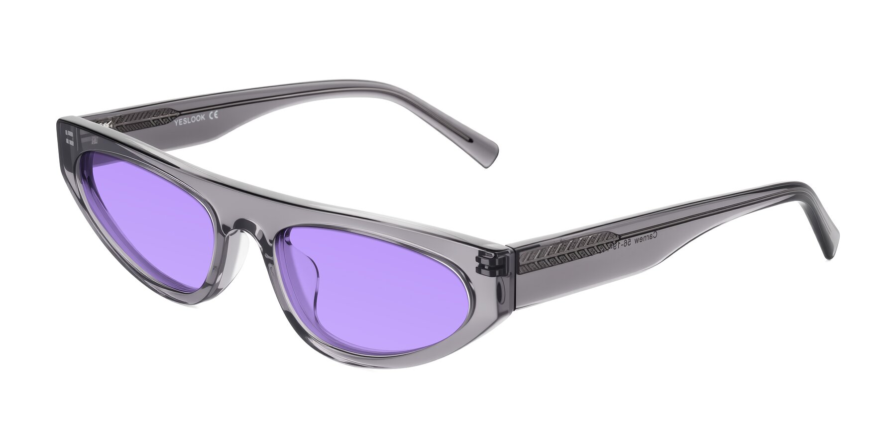 Angle of Carnew in Transparent Gray with Medium Purple Tinted Lenses