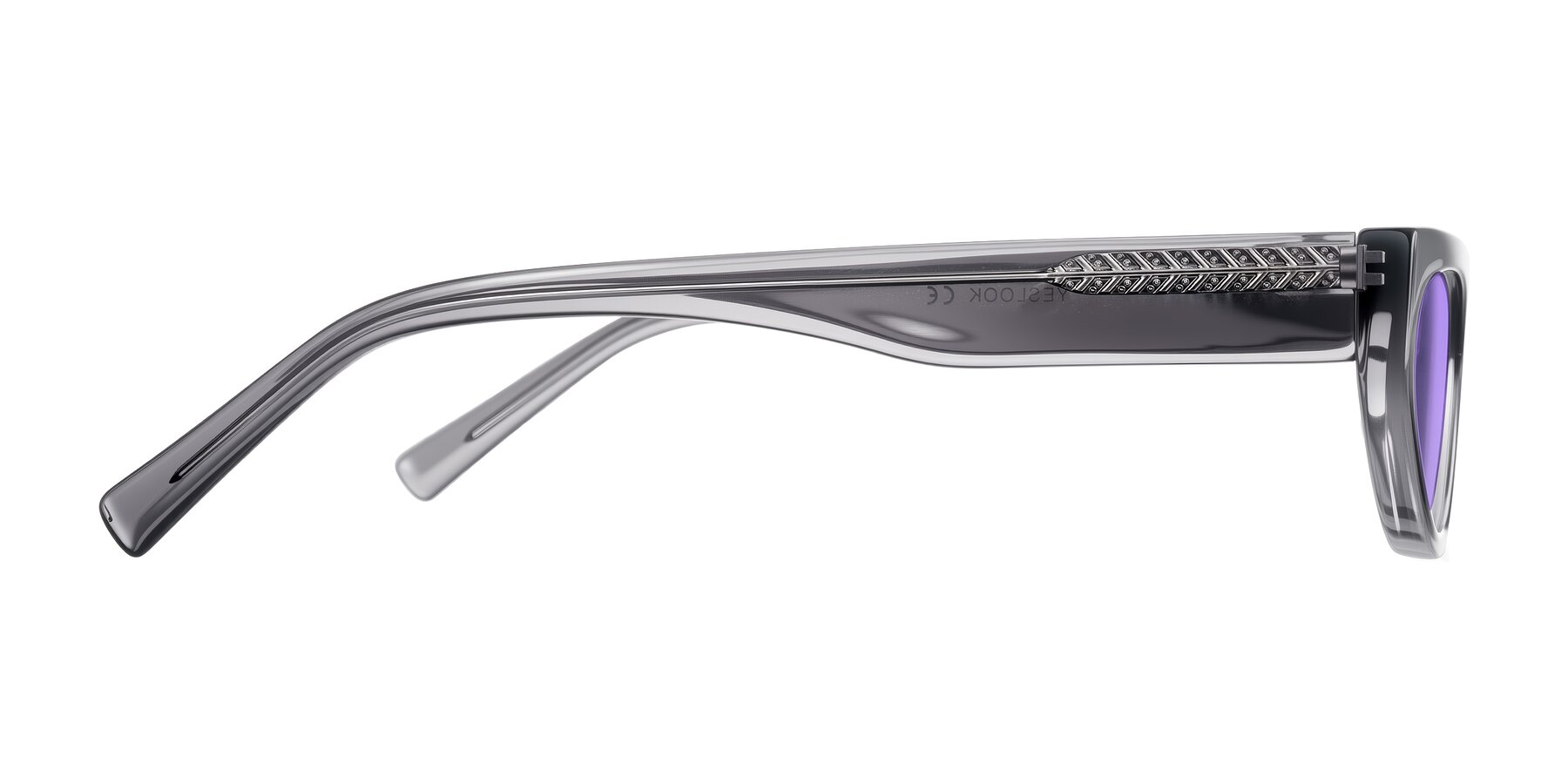 Side of Carnew in Transparent Gray with Medium Purple Tinted Lenses