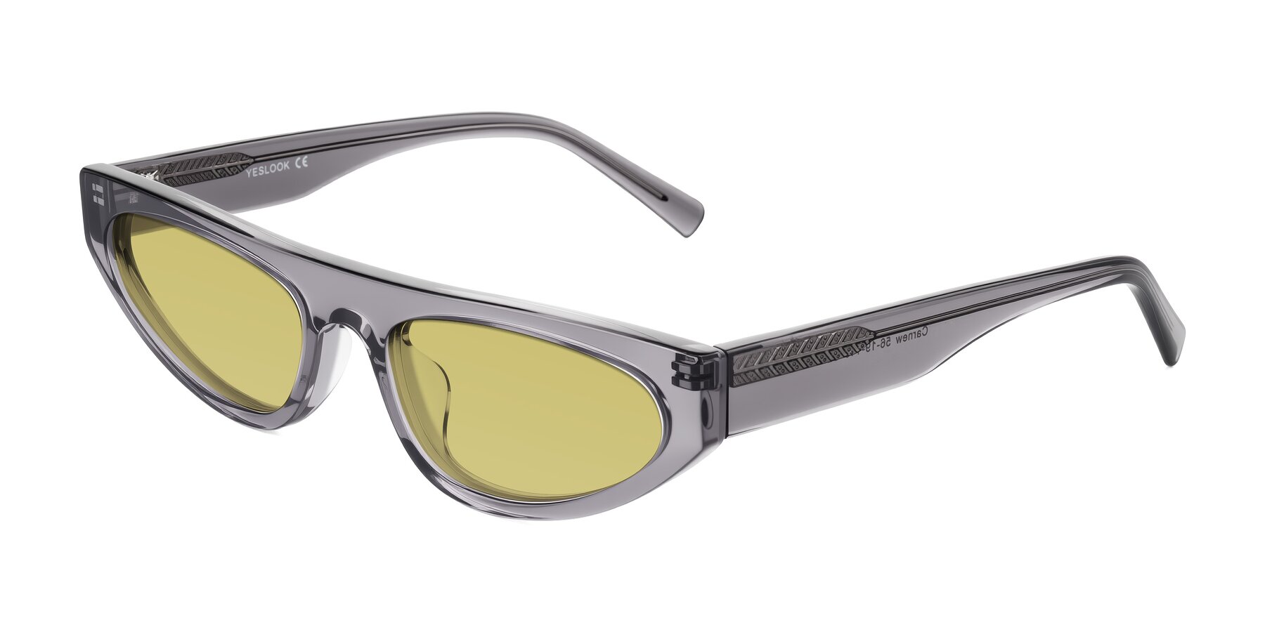 Angle of Carnew in Transparent Gray with Medium Champagne Tinted Lenses