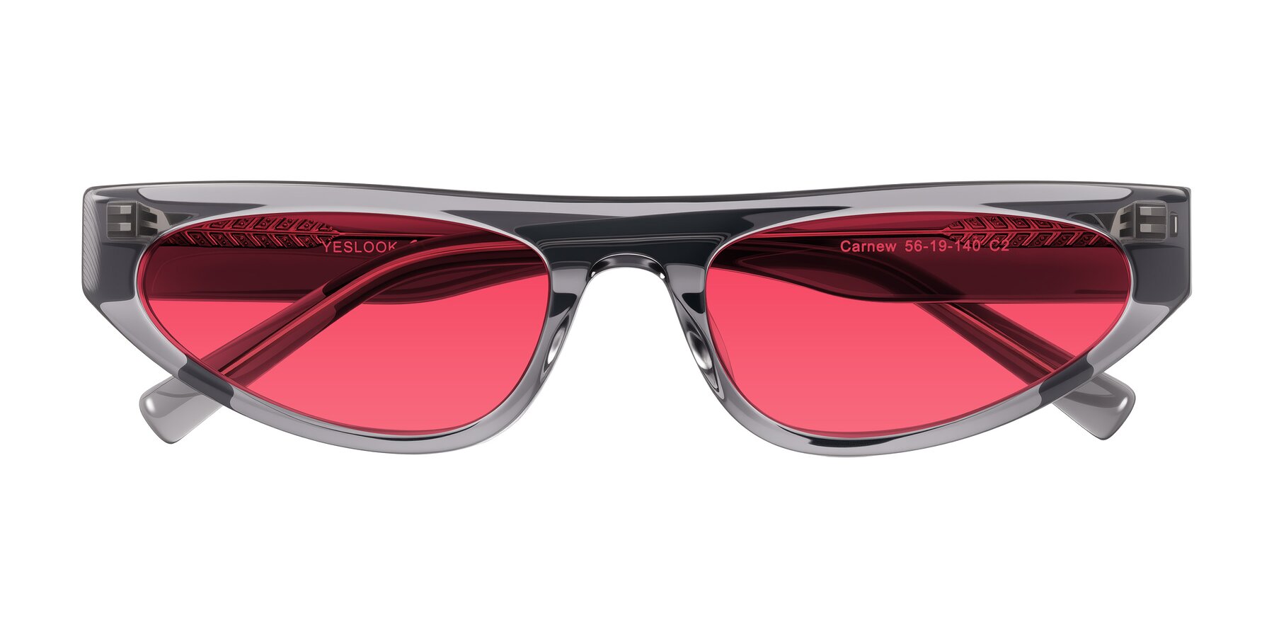 Folded Front of Carnew in Transparent Gray with Red Tinted Lenses